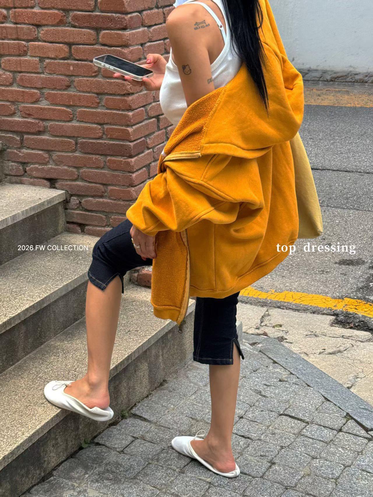 落肩毛巾布連帽外套